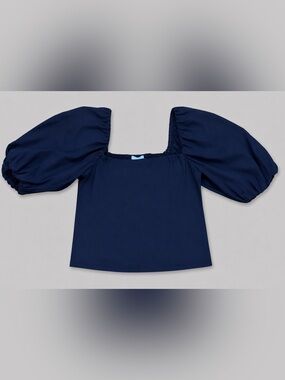 NWT Antonio Melani Eliza Linen Puff Sz 16 Sleeve Top Navy Cottagecore Milkmaid